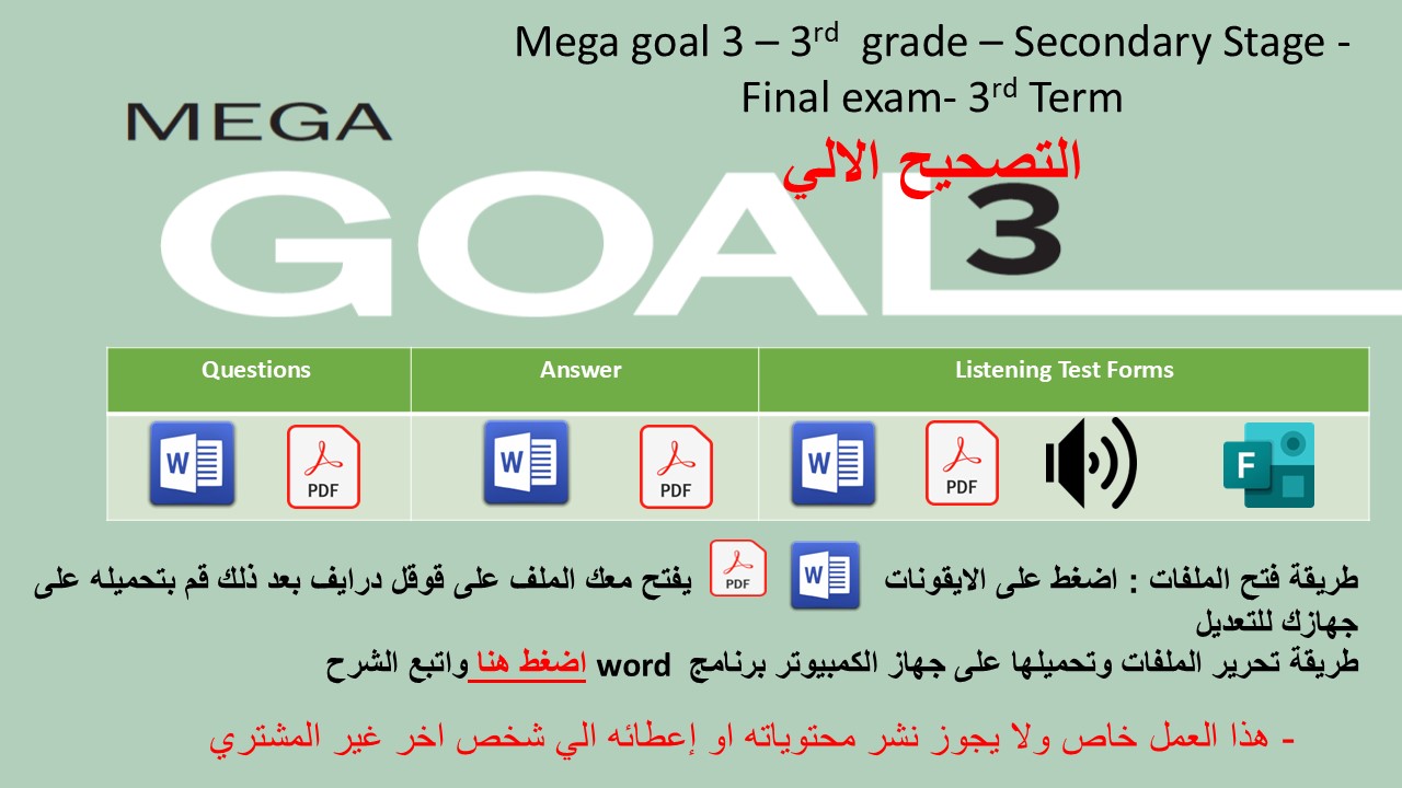 الاختبار النهائي منهج MG3 - English 3.3 الفصل الدراسي الثالث - الصف الثالث الثانوي + اختبار استماع ( تصحيح الي)